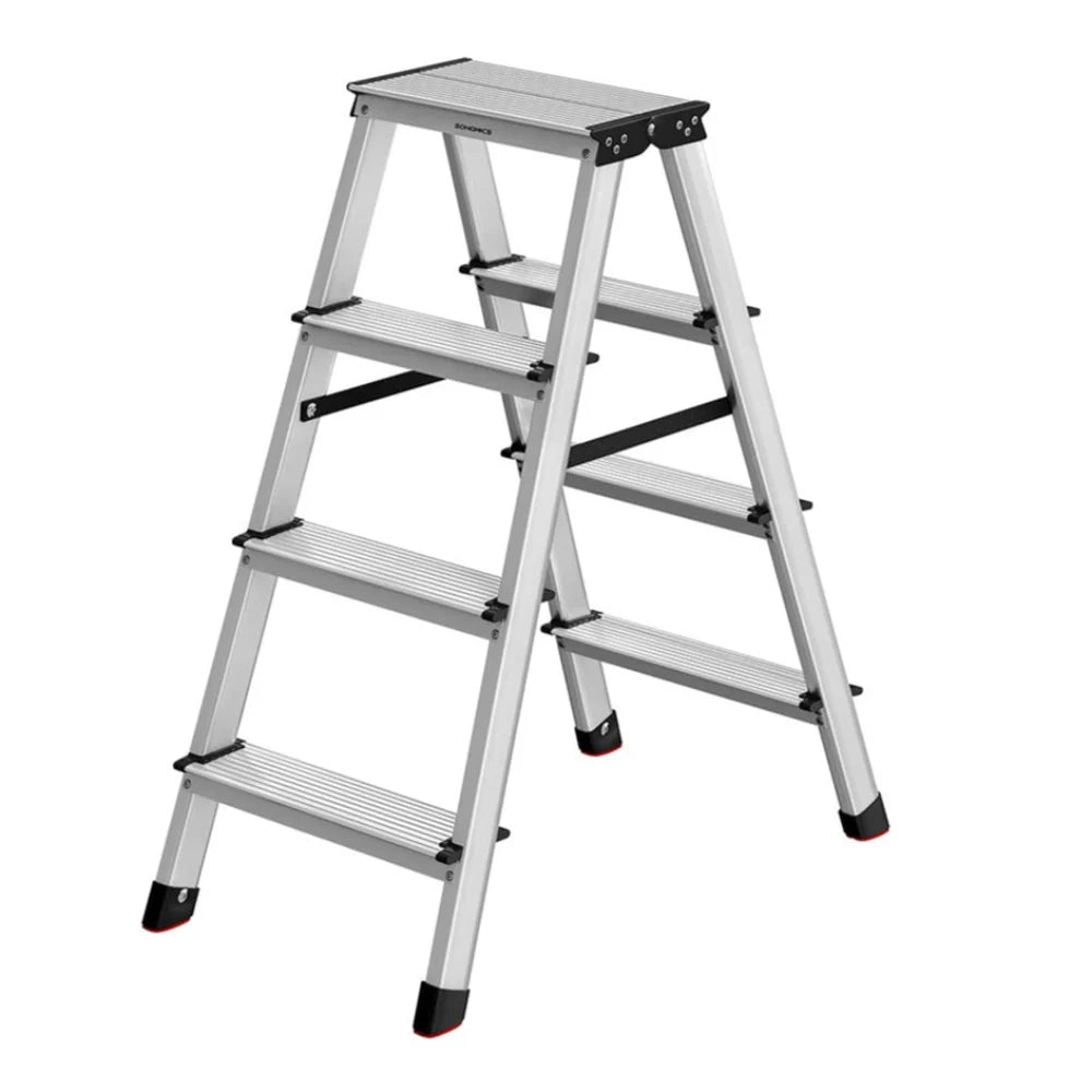 Scala a pioli scala in lega di alluminio con 4 gradini poggiapiedi multifunzionale portata: 150 kg grigio argento e nero inchiostro 12_0005328