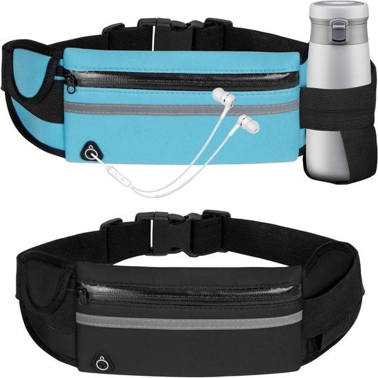 2 Cinture di allaccio flessibili - Tasca per telefono impermeabile - Progettata con riflessi - Tasche per sport all'aperto - Con sacchetto per acqua multifunzionale invisibile - Tasca leggera e respirante - Dimensioni 20x10cm