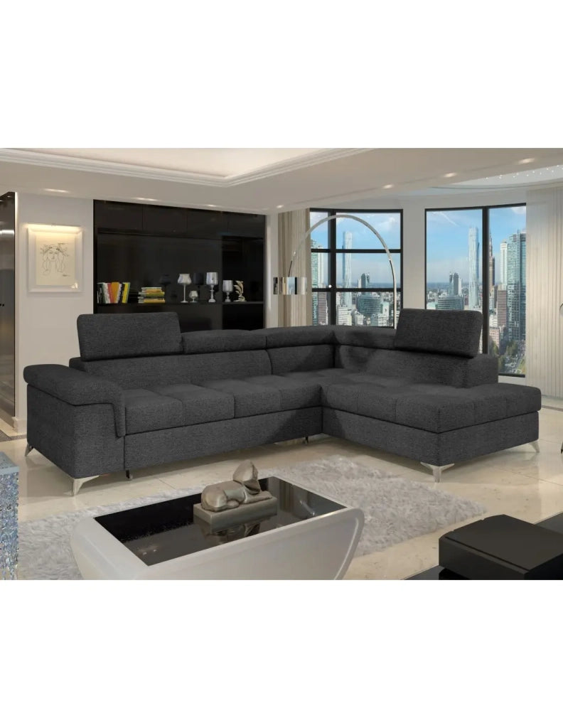 Divano letto ad angolo PALAZZO 4 posti grigio scuro - angolo destro con 1 cuscino