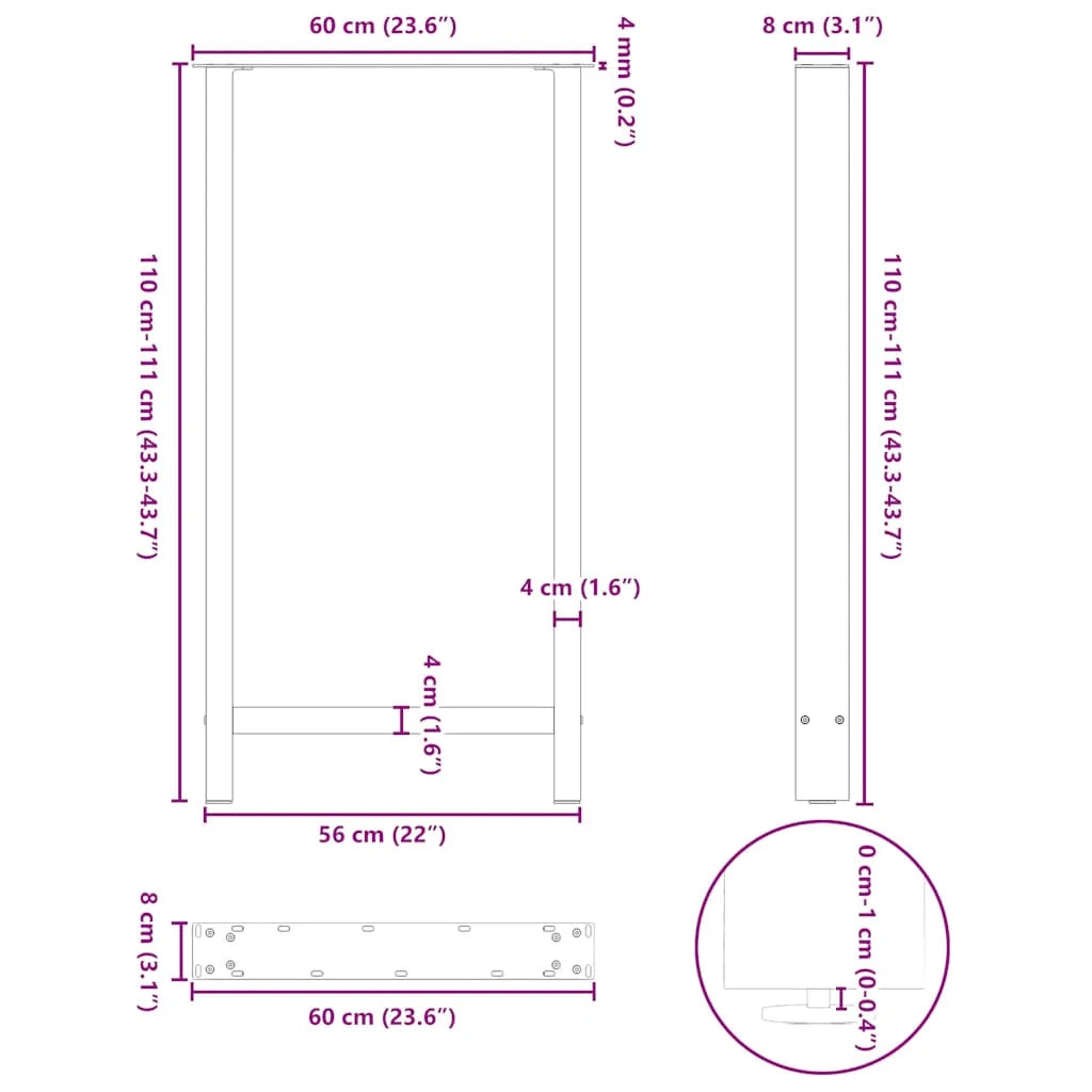Set di 2 gambe regolabili per tavolo da bar dal design moderno 60 x 110 cm in acciaio bianco 02_0057597