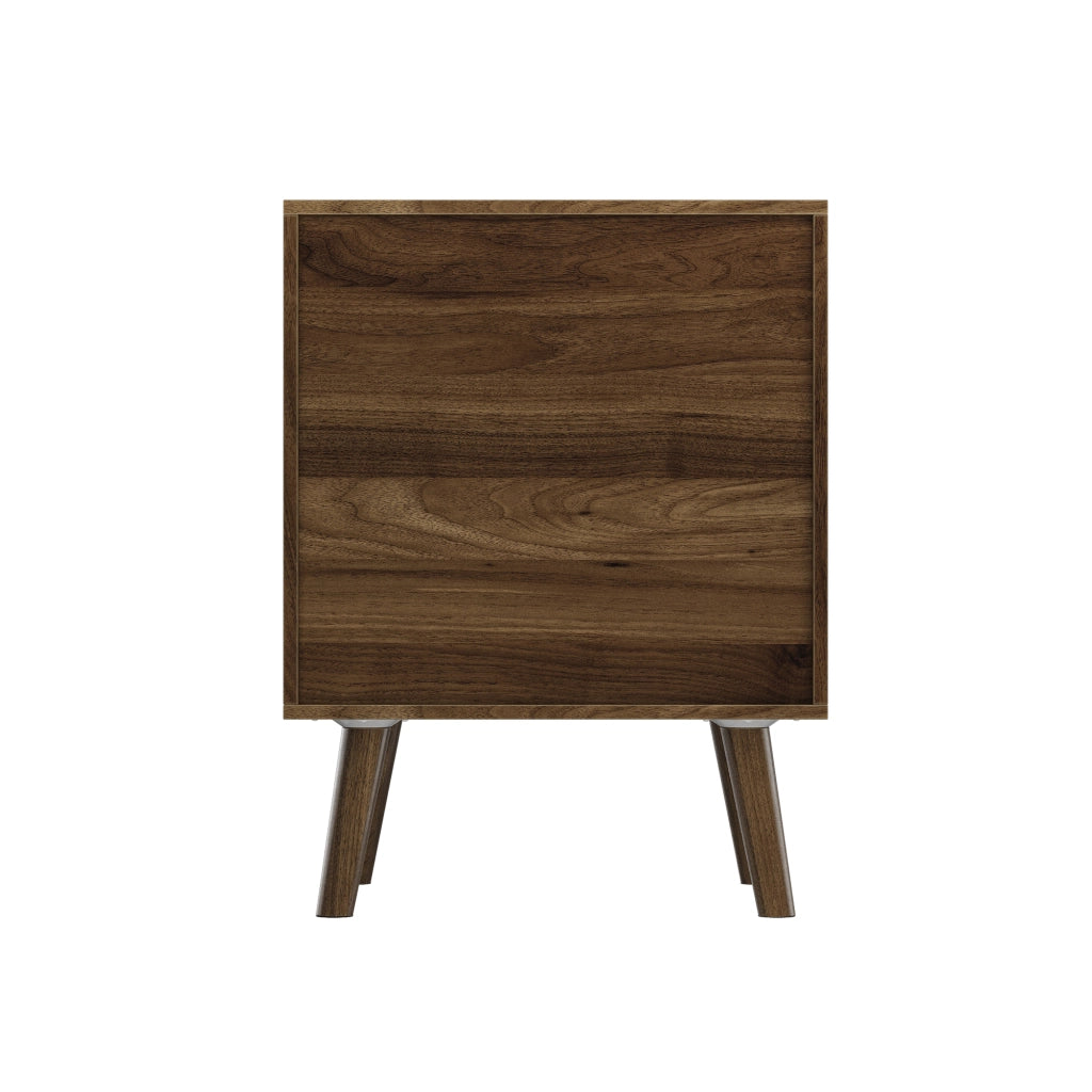 Comodino con 2 cassetti e guide silenziose, design retro con pannelli scanalati, per camera da letto, noce