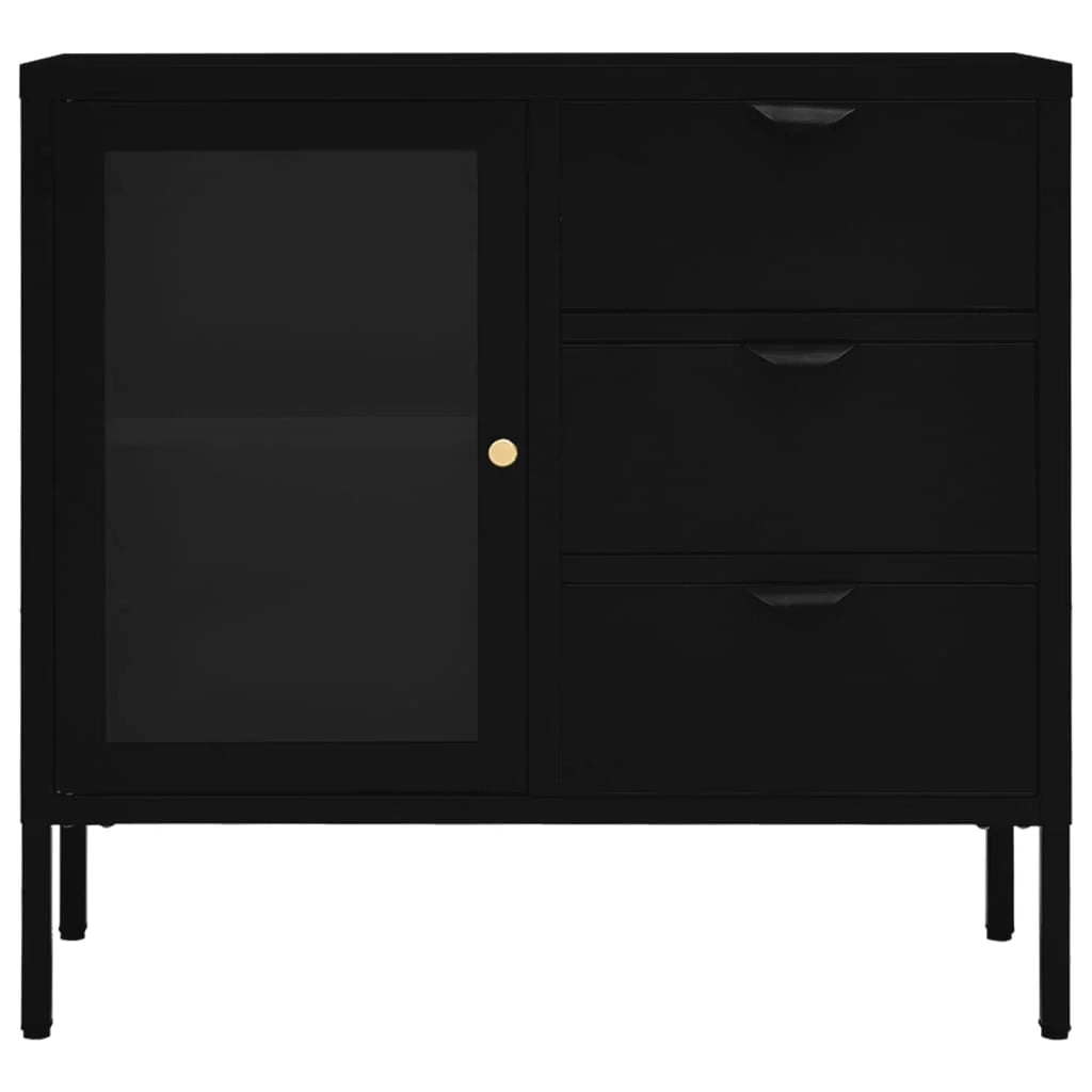 Buffet credenza cassettiera armadio mobile contenitore organizer per cucina soggiorno salotto 75 x 35 x 70 cm acciaio e vetro temperato nero 02_0036122