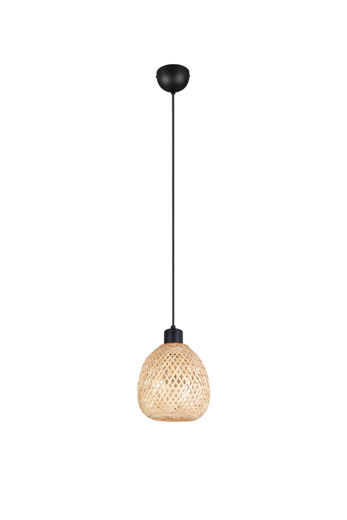 Lampada a sospensione, bambù e metallo nero, D 18 cm, Amelie