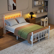 Letto 120x200 cm con LED; 2 porte USB e presa di corrente; MDF e metallo bianco
