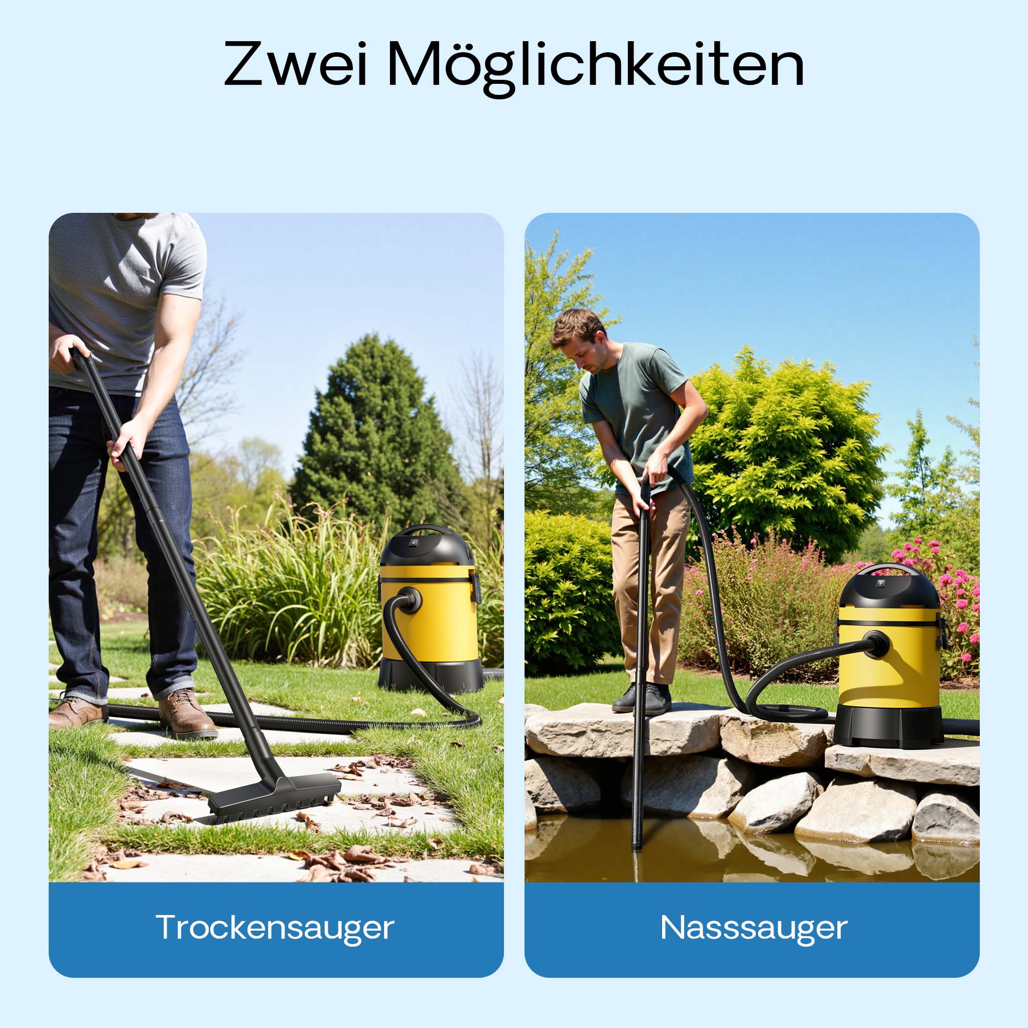 Aspiratore per laghetti/piscine Aspirafango 1400W Funzionamento a secco/umido Svuotamento automatico