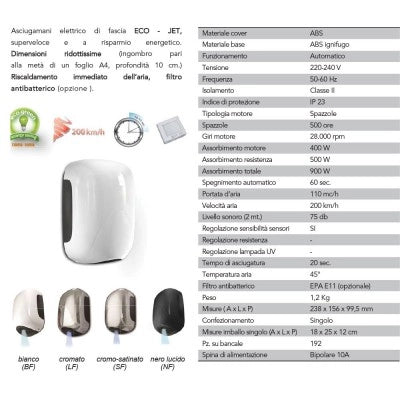 Asciugamani Elettrico Cromato 900 W Automatico