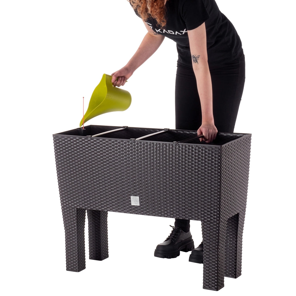 Vaso da giardino KADAX con fioriera interna su gambe, marrone, 80 cm
