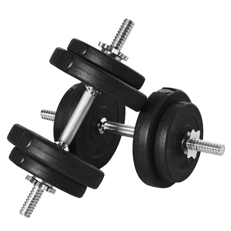 SET MANUBRI PESI 20 KG (4X2.5 KG, 4X1.5 KG) CON 8 DISCHI E 2 MANUBRI DA 2 KG, 43X18X7.5 CM, NERO
