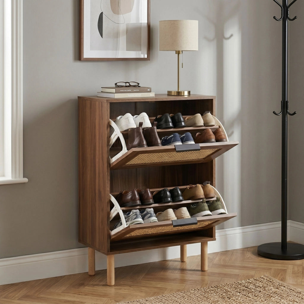 Yssor - Scarpiera 2 ripiani 55x89x25 cm 12 paia per ingresso camera letto in legno e rattan