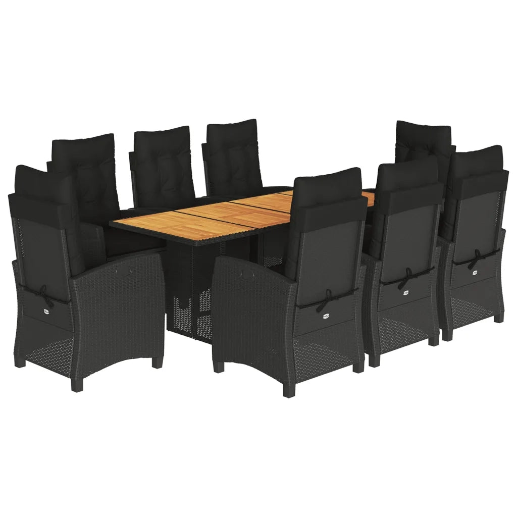 Set da Pranzo da Giardino 9 pz con Cuscini Nero in Polyrattan 3212708