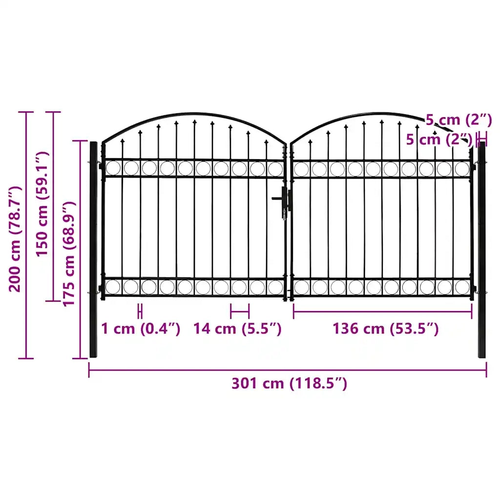 Cancello per recinzione Assen a doppia anta con parte superiore ad arco in acciaio 300x150 cm 143090