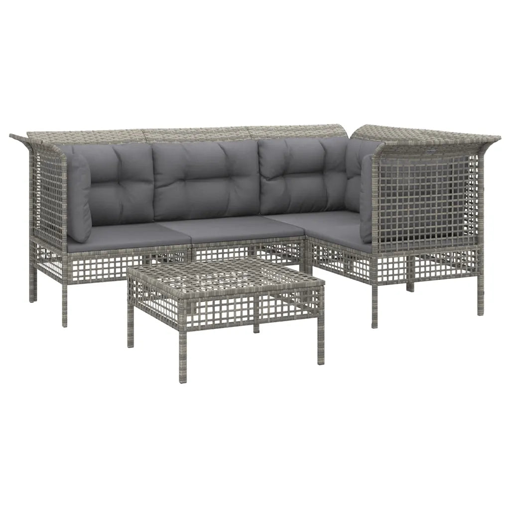 Set Divani da Giardino 5 pz con Cuscini in Polyrattan Grigio 3187506