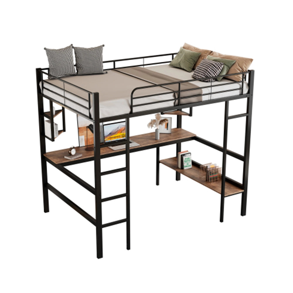 Letto a soppalco con scrivania - Xylo - 90x200cm - Nero - Con quattro scaffali e libreria