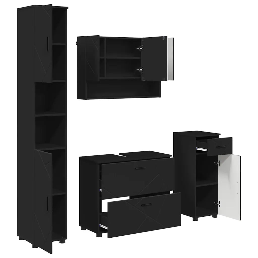 vidaXL Set di mobili per il bagno 4 pcs Nero 30 x 35 x 192 cm