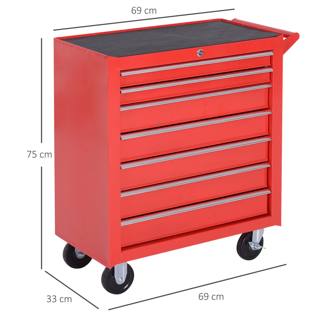 Carrello portautensili rosso in acciaio con 7 cassetti