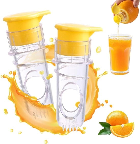 Kit a 2 pezzi per Tritare Succo di Agrumi Manuale - Pressa per Limoni, Arance, Mandarini con Ruota a Viti (Giallo)