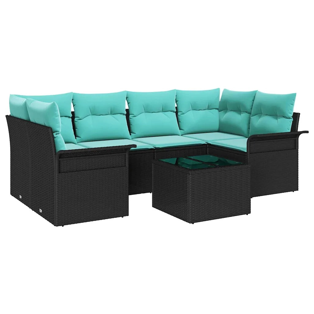 Set Divano da Giardino con cuscino 7 pcs Nero polyrattan