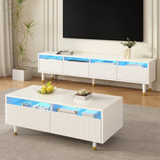 Set TV+tab. LED - Xylo - 4 porte+2 cassetti bianco/dorato con LED