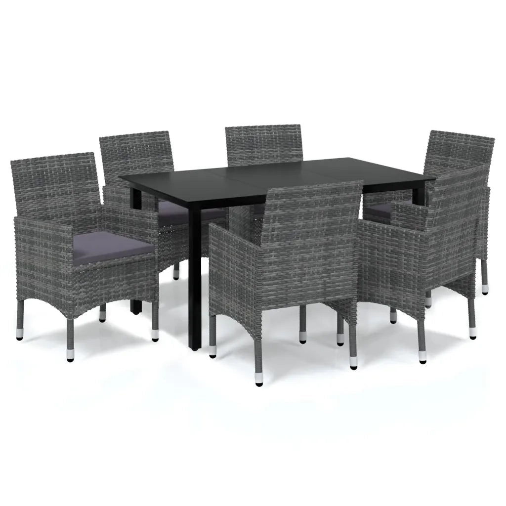 Set da Pranzo per Giardino 7 pz con Cuscini Polyrattan Grigio cod mxl 43712