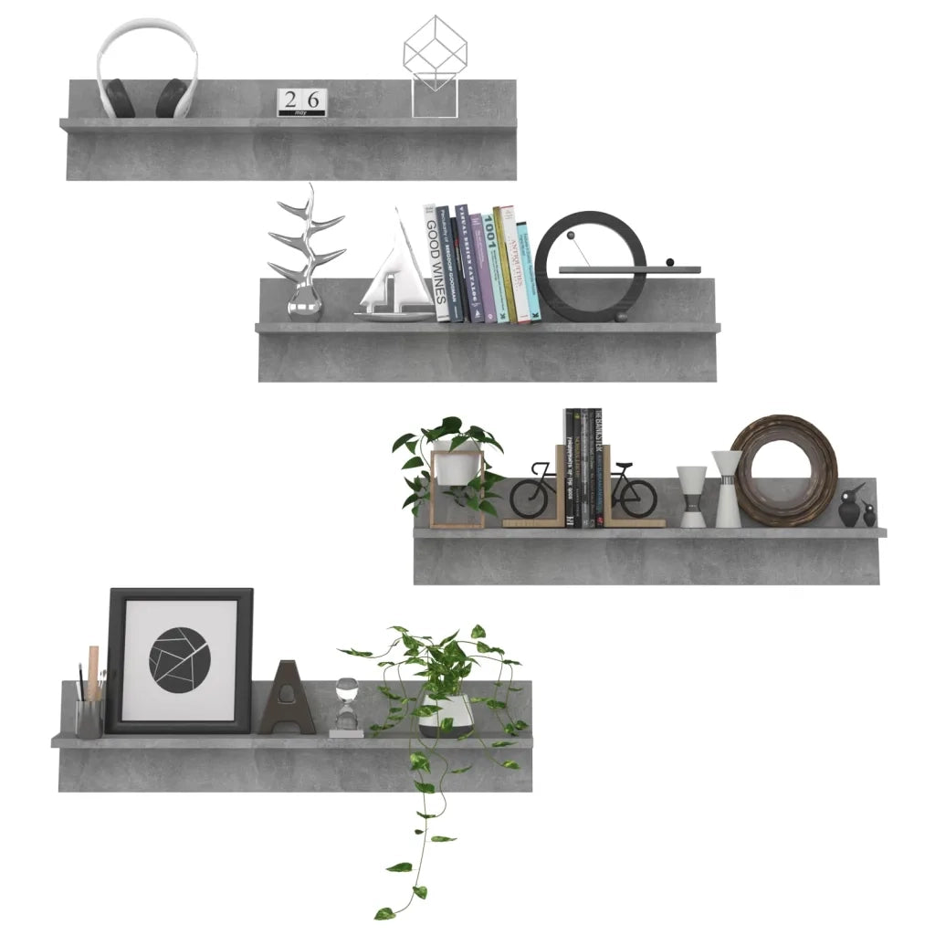Mensole Muro 4pz Grigio Cemento 80x11,5x18cm Legno Multistrato 807342