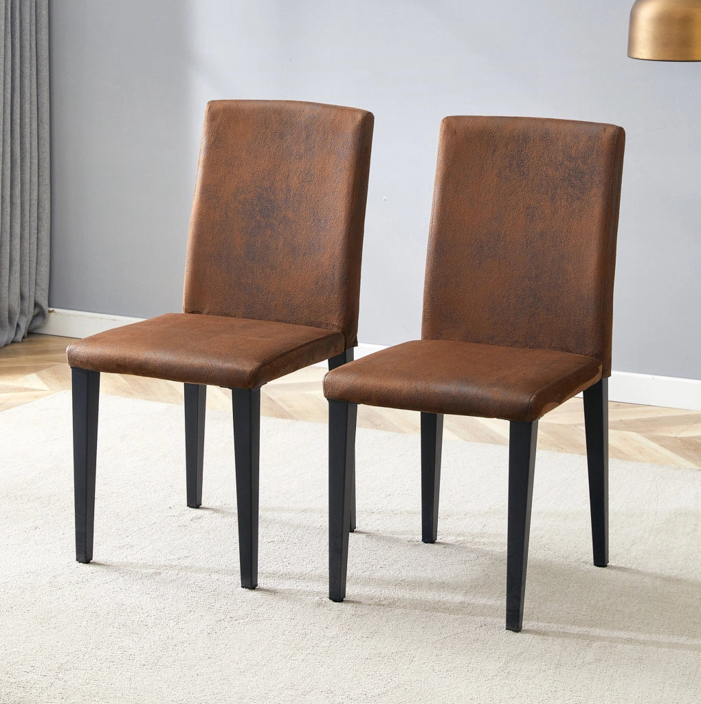 Set di 2 sedie da pranzo moderne in tessuto marrone e metallo nero; 90 cm