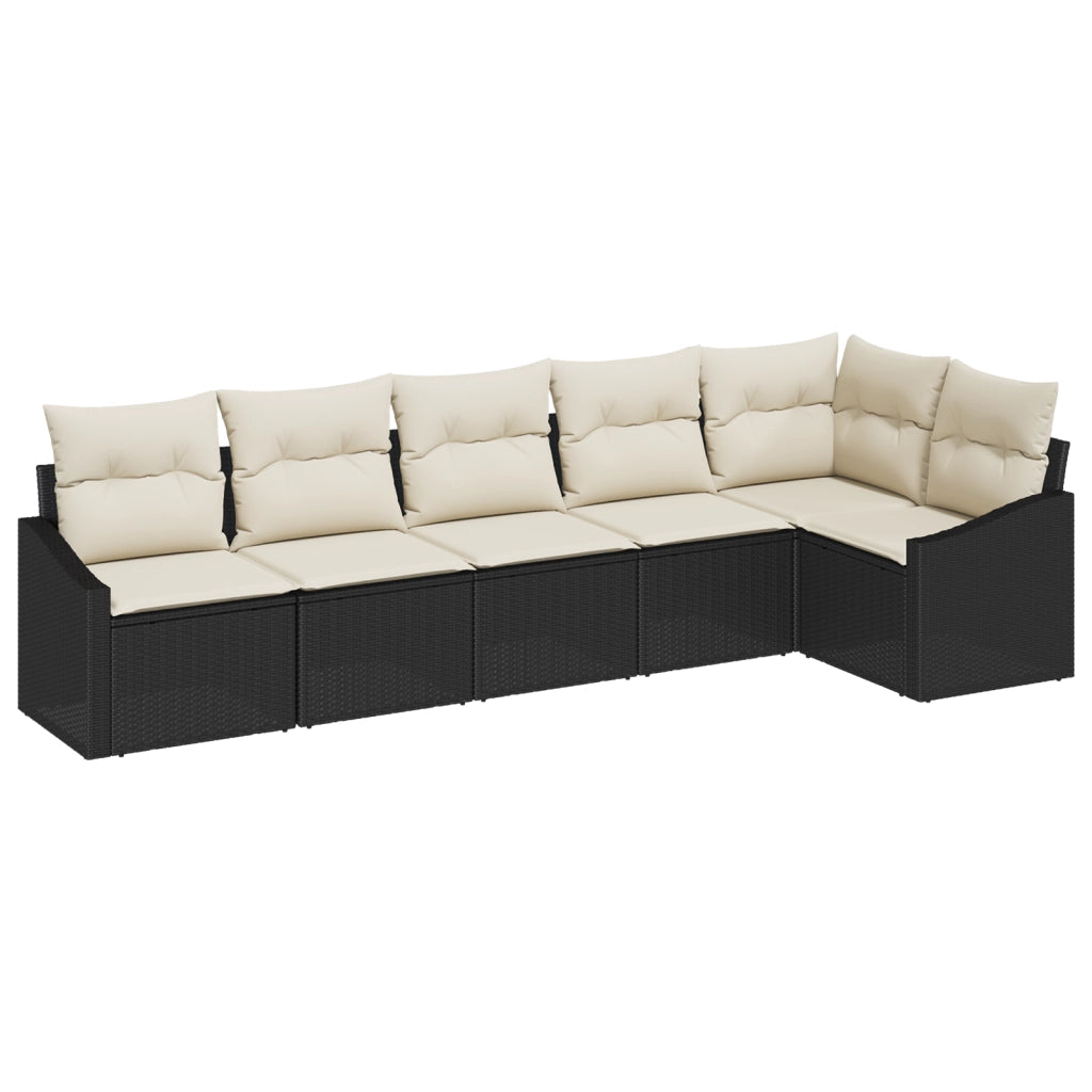 Set da pranzo da giardino in 6 pezzi con cuscini in polyrattan nero