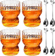 Set di 4 bicchieri con rivestimento a griglia per caffè e dessert, 300 ml - inclusi cucchiai - bicchieri per latte, tè, gelato e latte in stile origami