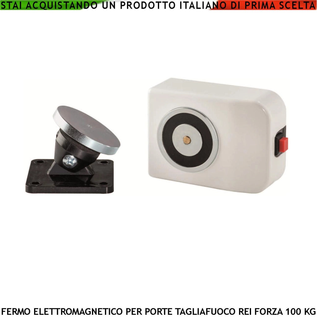 ELETTROMAGNETE FERMO BIANCO PORTE TAGLIAFUOCO REI FORZA DI TRAZIONE 100 KG ANTINCENDIO ALIMENTAZIONE 22/28 VCC