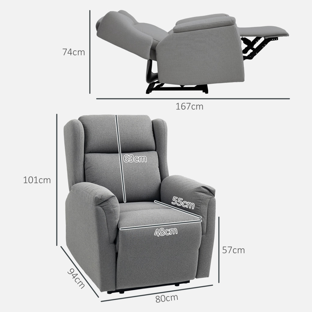 Poltrona Relax Reclinabile con Funzione Liegefunktion, Tessuto Lino, Grigio Scuro