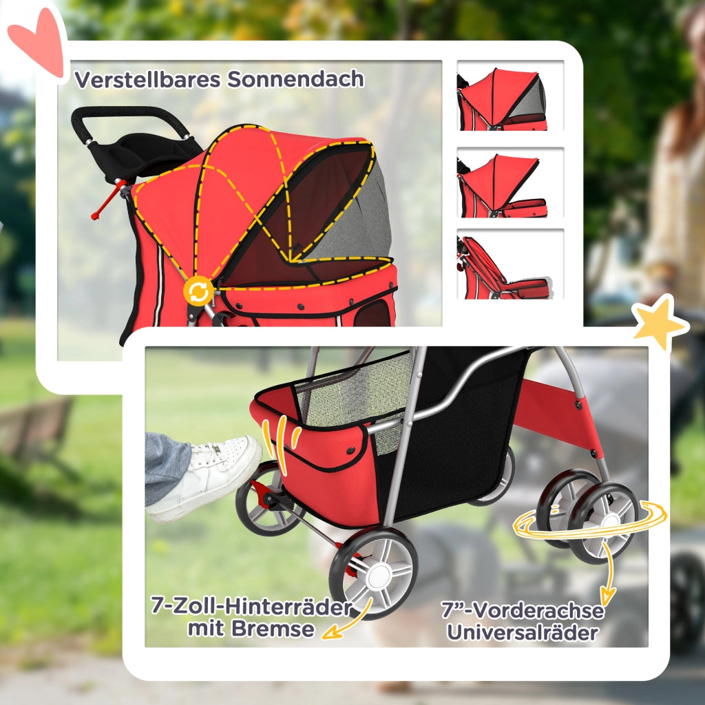 Carrello per Cani Pieghevole ¨C Minimal ¨C Rosso 77x44x102 cm