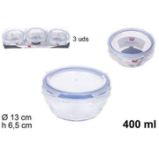 Trade Shop - Set 3 Pezzi Contenitori Per Alimenti In Vetro Con Coperchi Plastica 400ml 110548 -