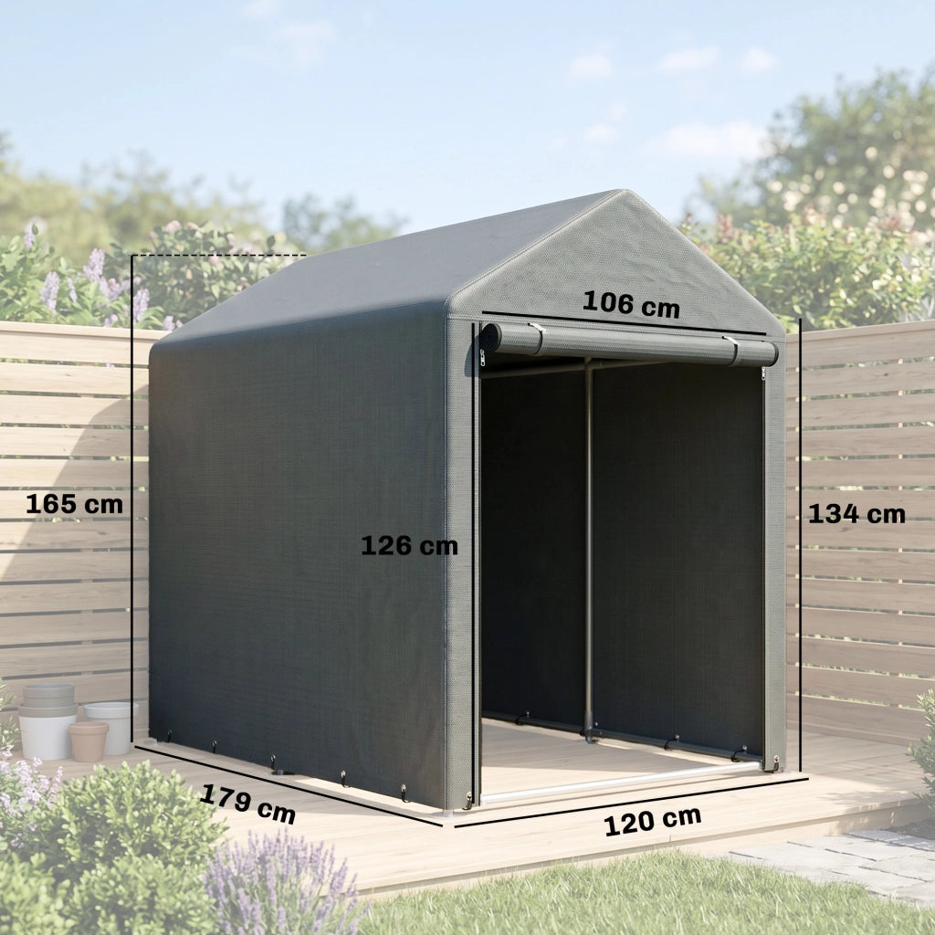 Capanno da giardino ¨C zephmum ¨C 120x180x160 cm, grigio scuro, acciaio