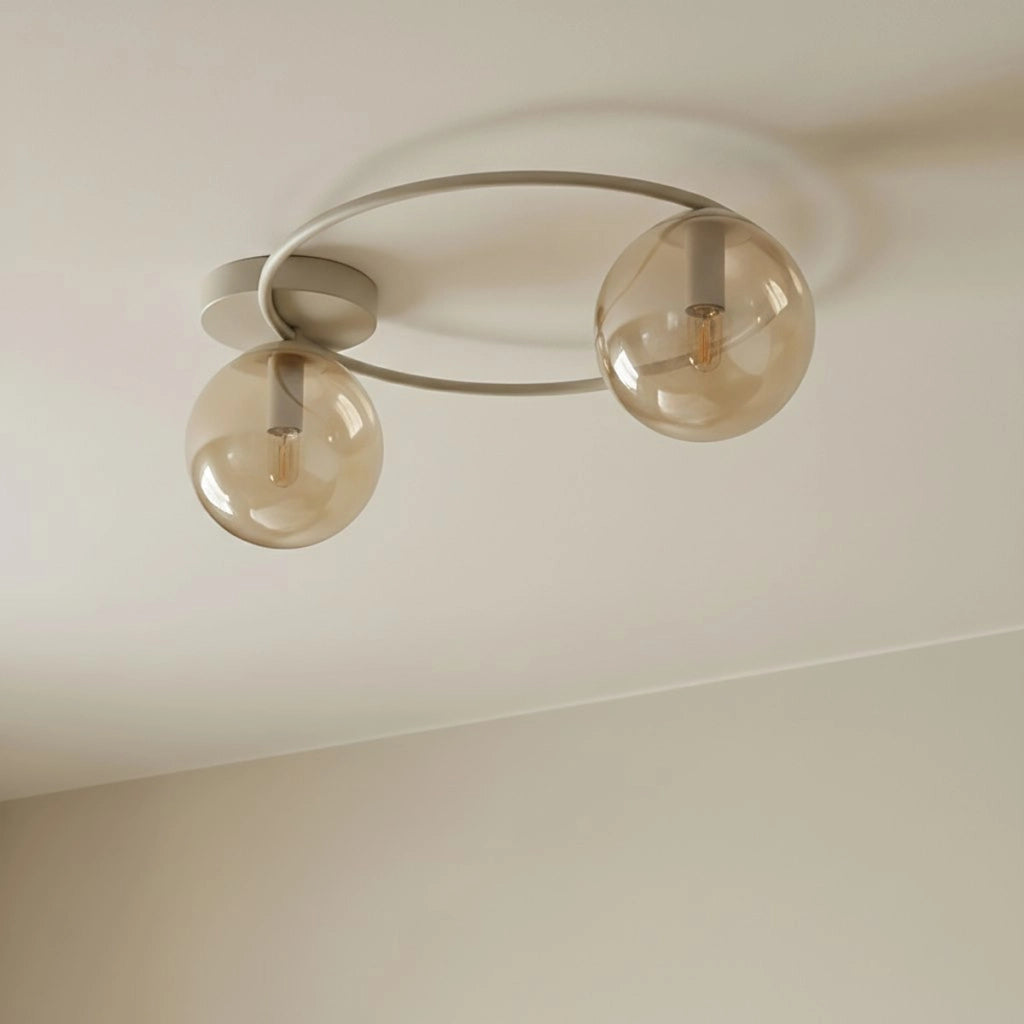 Lampada a sospensione SOPRA in acciaio beige e vetro ambrato