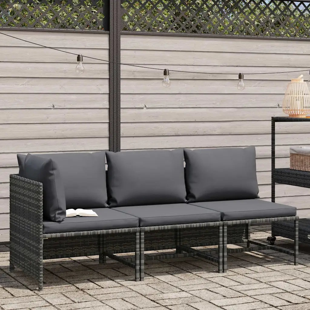 Salotto da Giardino-Set Divani da Giardino3 pz con Cuscini in Polyrattan Grigio