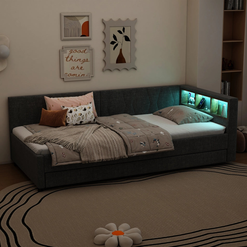 Letto giorno funzione estrazione lino grigio 90x200 cm