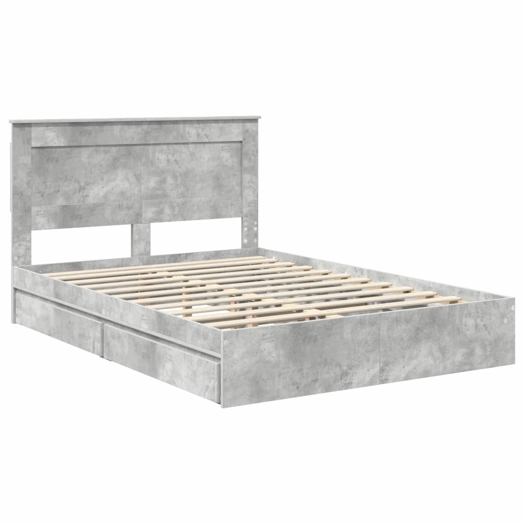 Letto con Contenitore con testiera Grigio cemento 150 x 200 cm