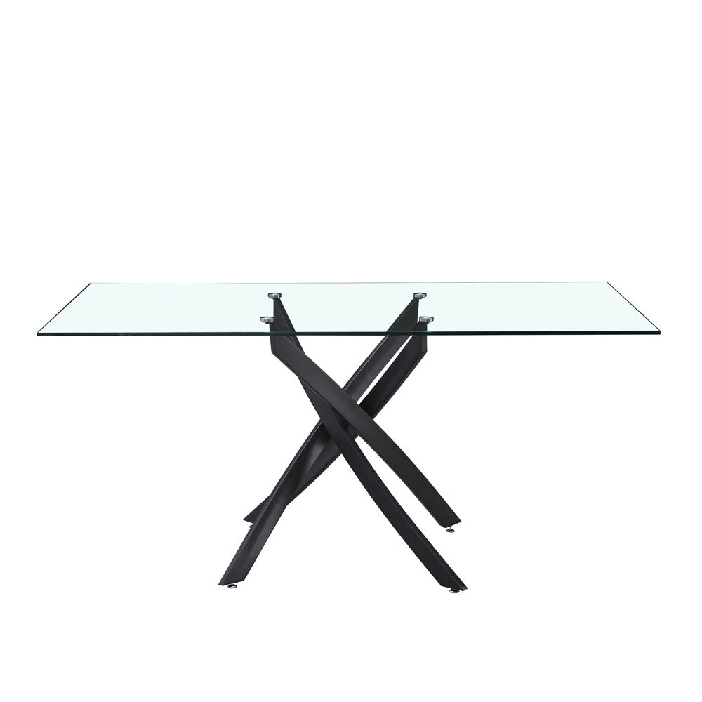 Tavolo da Pranzo Peyton 160×90 cm in Vetro Temperato con Gambe Incrociate Nere