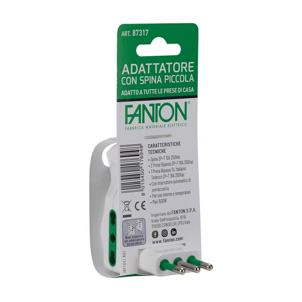 Adattatore Triplo con Protezione Sovraccarico Spina 2P+T10A Art 87317