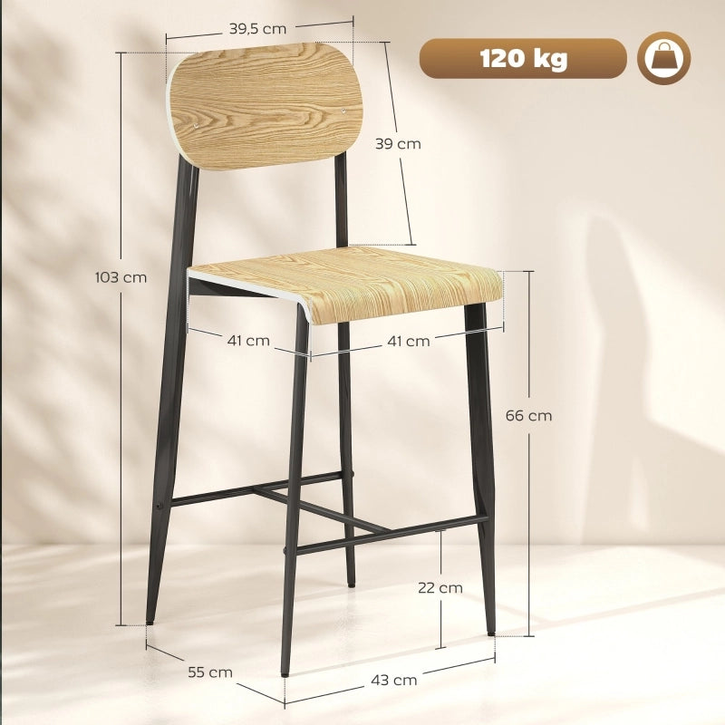 SGABELLO BAR 66 cm Legno Naturale e Metallo Nero
