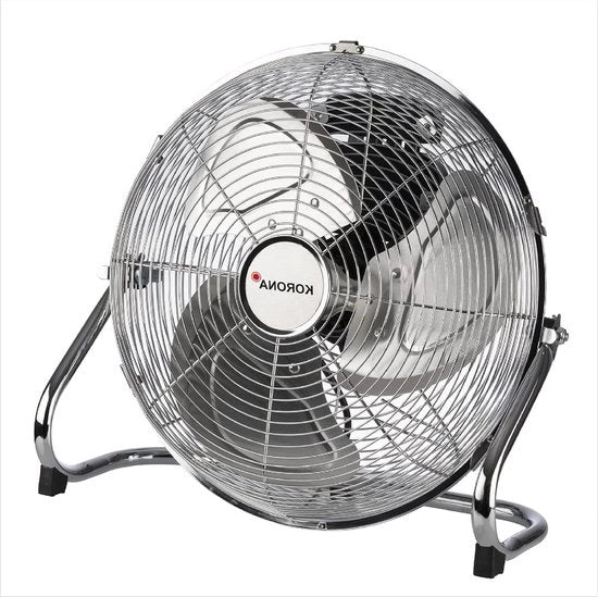 Ventilatore di pavimento 70 watt diametro 35 cm 3 velocità testa ventilatore inclinabile cofanetto verniciato a cromatura acciaio - circolazione d'aria potente