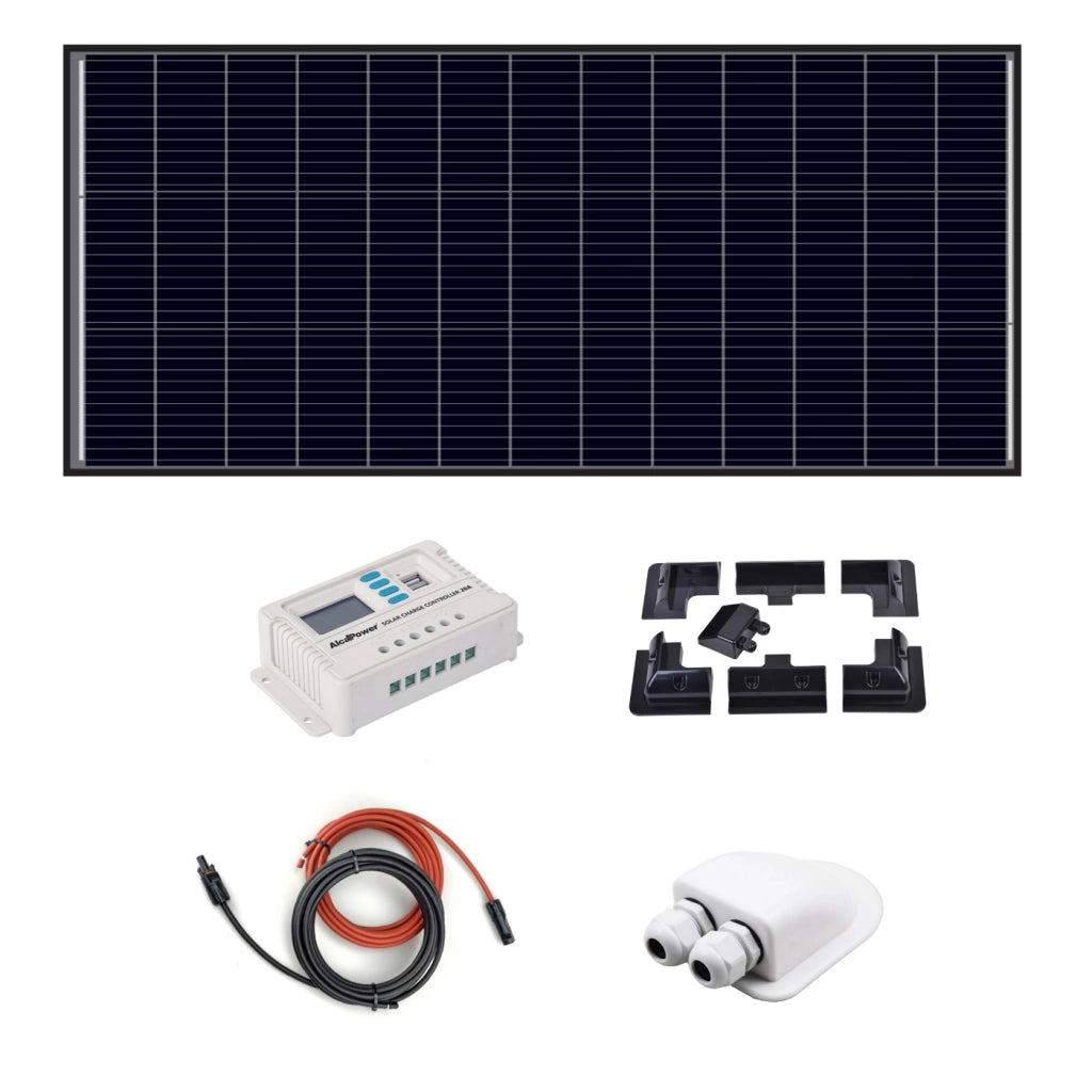Alcapower Kit Fotovoltaico 200W Monocristallino con Regolatore PWM 20A LCD, Ideale per Camper, Barche e Caravan