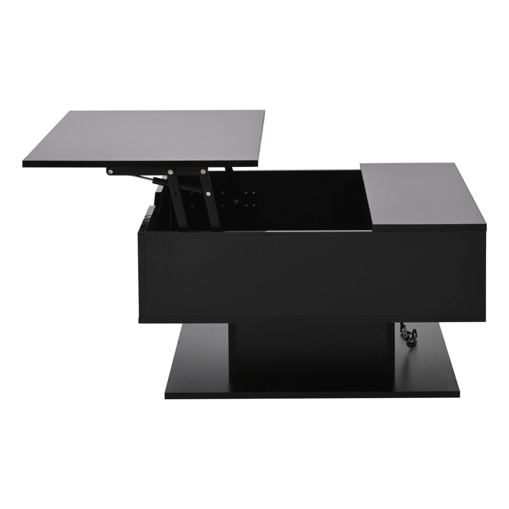Tavolino da caffè alzabile con 1 vano nascosto e 1 vano aperto; LED; finitura lucida; Soggiorno; 80 × 75 × 40 cm