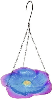 Vasca per uccelli con disegno di fiori - Beccuccia appesa per uccelli - Materiale in acciaio resistente - Decorazione per giardino - Facile manutenzione - Dimensioni 24 x 24 x 2,8 cm
