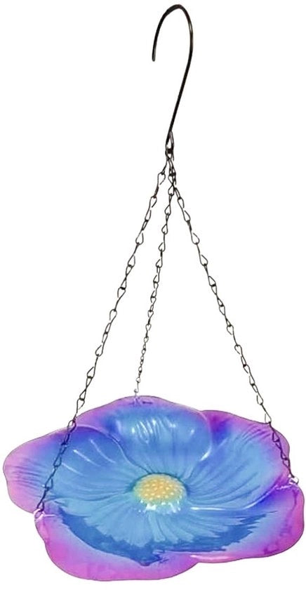 Vasca per uccelli con disegno di fiori - Beccuccia appesa per uccelli - Materiale in acciaio resistente - Decorazione per giardino - Facile manutenzione - Dimensioni 24 x 24 x 2,8 cm