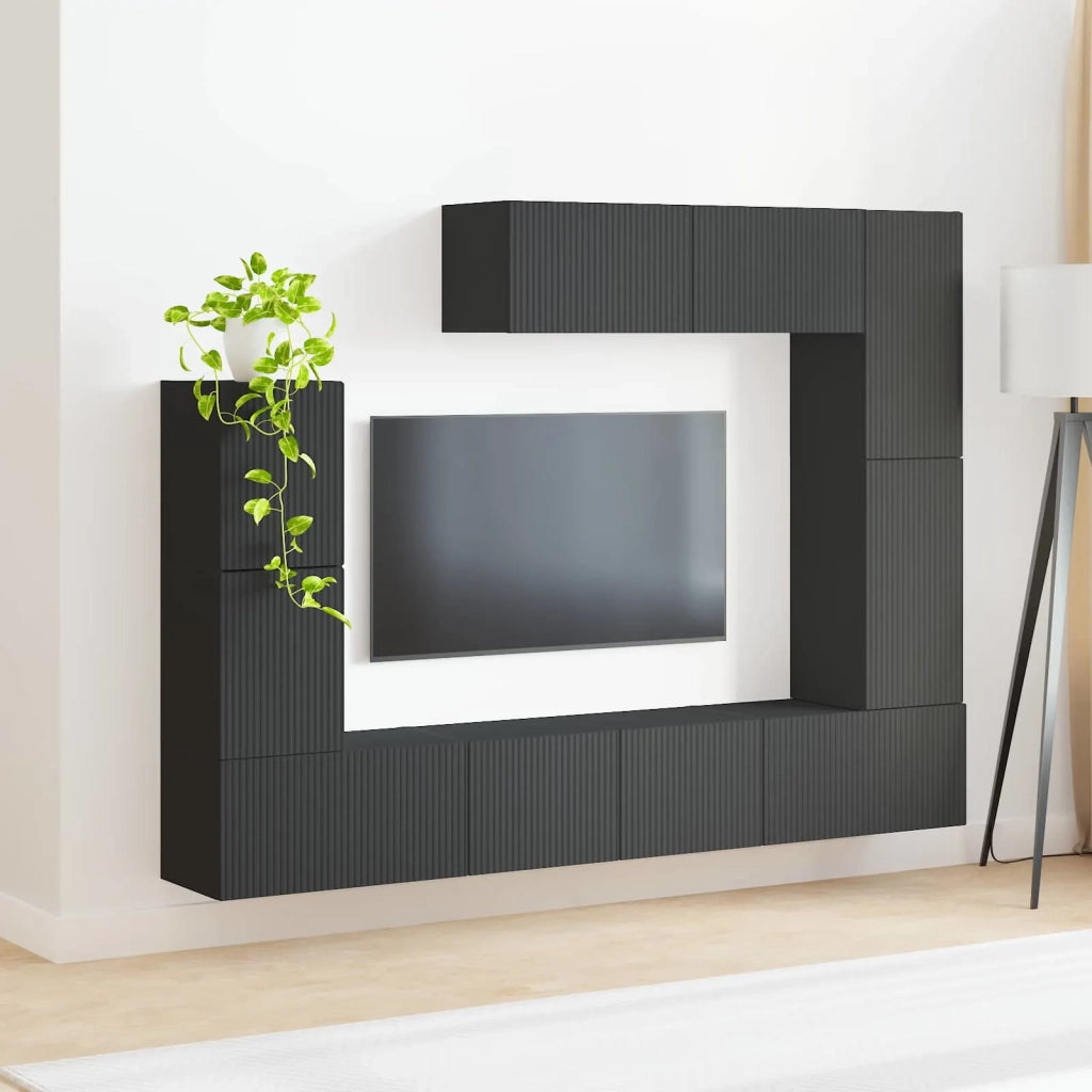 Set mobile TV Montaggio a parete 5 pcs Nero Legno multistrato