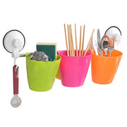Trade Shop - Set Barra In Acciaio Con Ventose 3 Vaschetta Porta Oggetti Per Bagno Cucina -