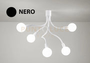 Lampadario a soffitto in metallo e gomma nero Bulbo 5 luci attacco E27