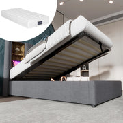 Letto 90x200 cm grigio con contenitore, ricarica wireless e USB, con materasso