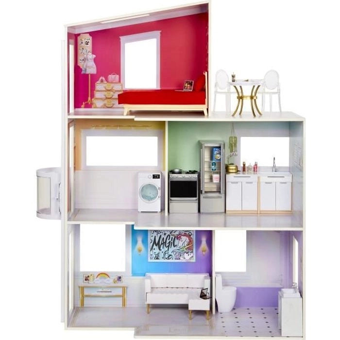 Rainbow High Townhouse - Casa in legno di 3 piani e 6 camere - Ascensore funzionale e mobili mobili