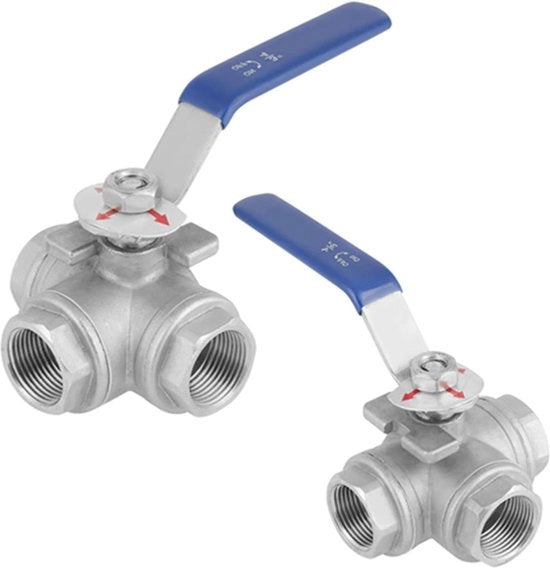 Valvola a tre vie per tubo interno 3/4" DN20 con maniglia per comando di chiusura con manubrio - Versione in acciaio inossidabile
